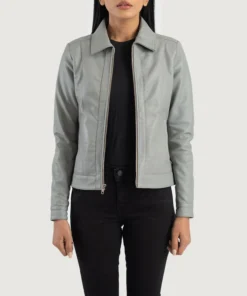 Vixen Grey Classic Collar Leather Jacket