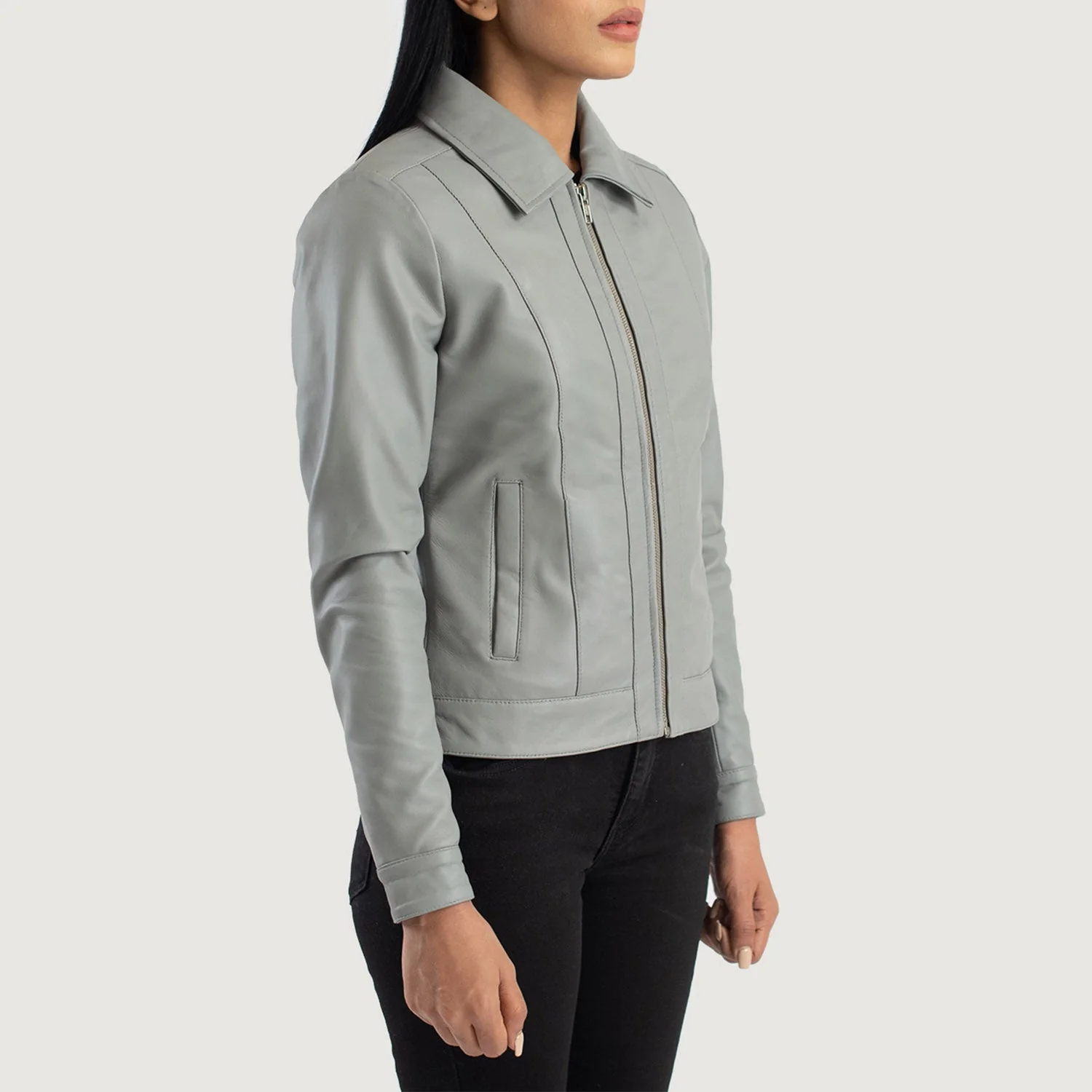 Vixen Grey Classic Collar Leather Jacket - Image 5