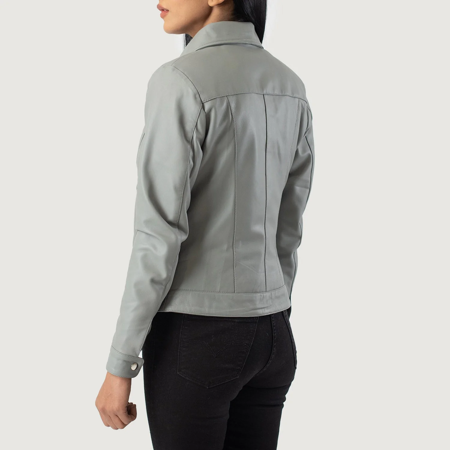 Vixen Grey Classic Collar Leather Jacket - Image 6