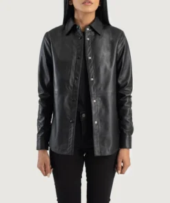 Zenith Black Leather Shirt Jacket