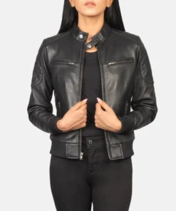 Zenna Black Leather Bomber Jacket