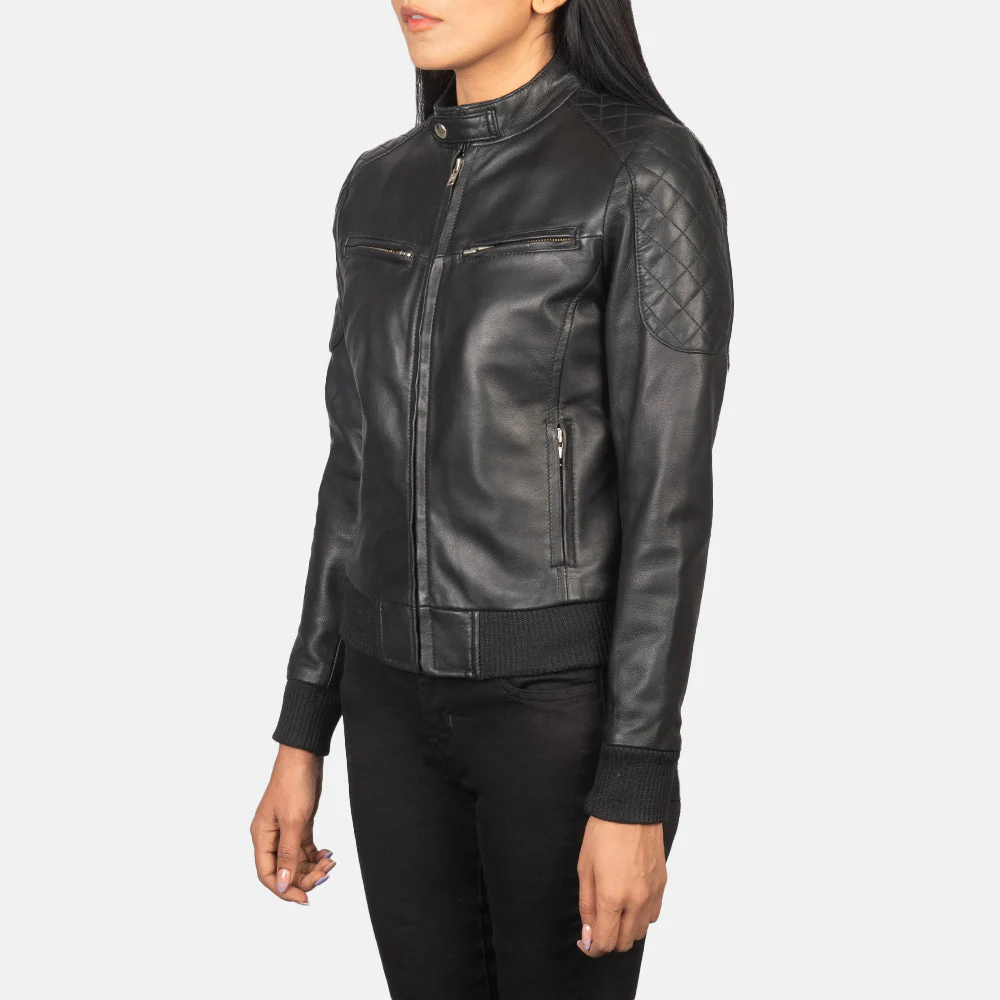 Zenna Black Leather Bomber Jacket - Image 6