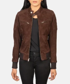 Zenna Mocha Suede Bomber Jacket