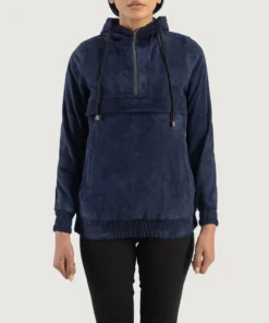 Zest Blue Hooded Suede Pullover Jacket