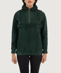 Zest Green Hooded Suede Pullover Jacket