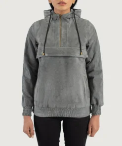 Zest Grey Hooded Suede Pullover Jacket